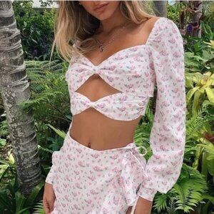 Tiger Mist Francoise Long Sleeve Tie Crop Top